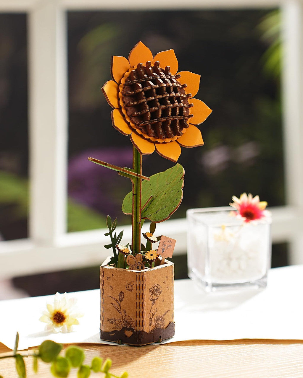 Robotime Rowood Sunflower DIY 3D Wooden Puzzle Adjustable Stem Floral Art RT-TW011