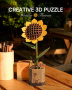 Robotime Rowood Sunflower DIY 3D Wooden Puzzle Adjustable Stem Floral Art RT-TW011