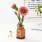 Robotime Rowood Pink Carnation DIY Wooden Flower 3D Puzzle Adjustable Stem Floral Art RT-TW051
