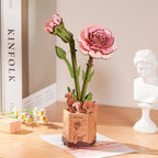 Robotime Rowood Pink Carnation DIY Wooden Flower 3D Puzzle Adjustable Stem Floral Art RT-TW051