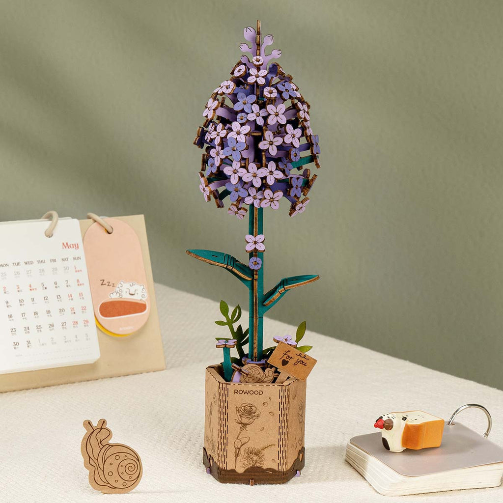 Robotime Rowood Lilac DIY Wooden Flower 3D Puzzle Adjustable Stem Floral Art RT-TW021