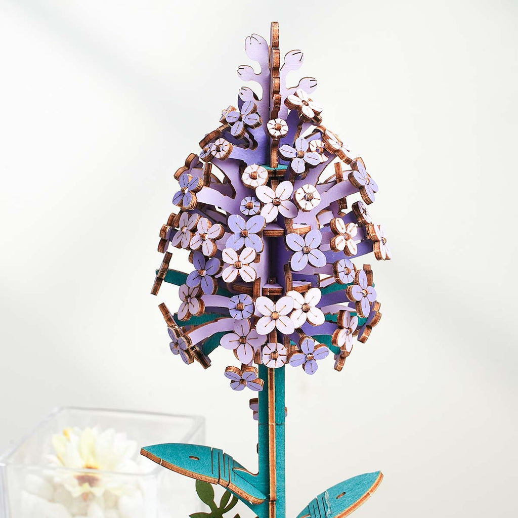 Robotime Rowood Lilac DIY Wooden Flower 3D Puzzle Adjustable Stem Floral Art RT-TW021