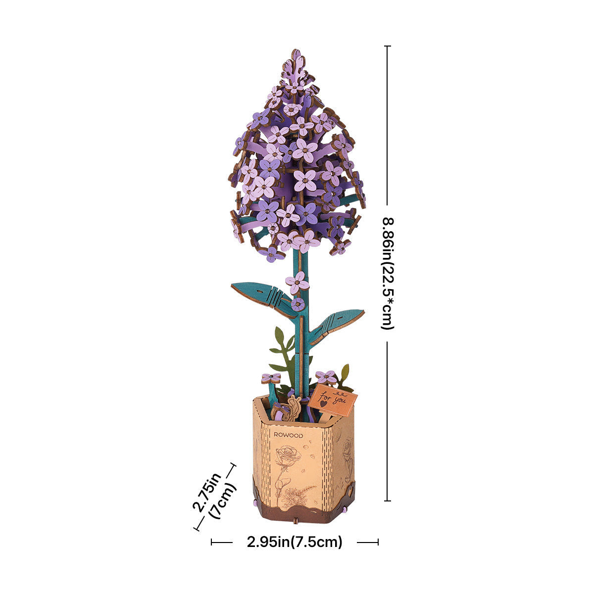 Robotime Rowood Lilac DIY Wooden Flower 3D Puzzle Adjustable Stem Floral Art RT-TW021