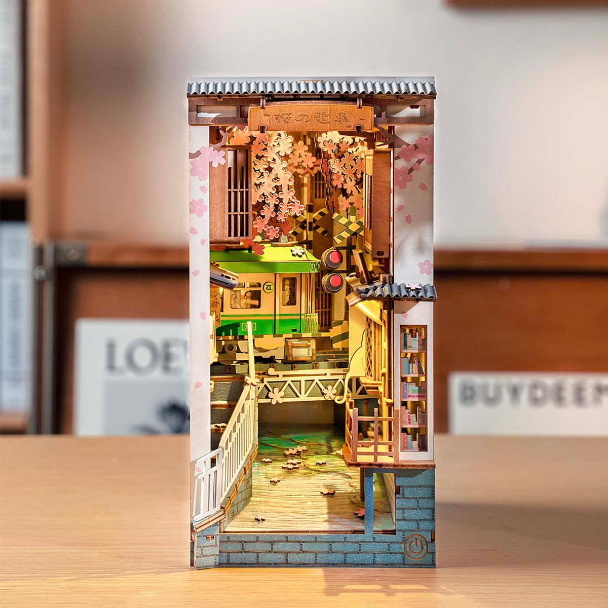 Robotime Rolife Sakura Densya DIY Book Nook 3D Wooden Shelf Insert Kit RT-TGB01