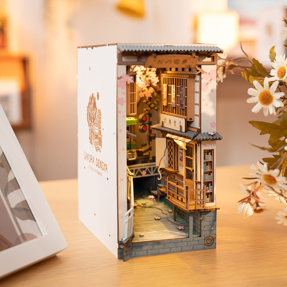 Robotime Rolife Sakura Densya DIY Book Nook 3D Wooden Shelf Insert Kit RT-TGB01