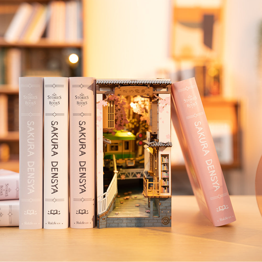 Robotime Rolife Sakura Densya DIY Book Nook 3D Wooden Shelf Insert Kit RT-TGB01