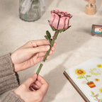 Robotime Rowood Pink Rose DIY 3D Wooden Puzzle Adjustable Stem Floral Art RT-TW041