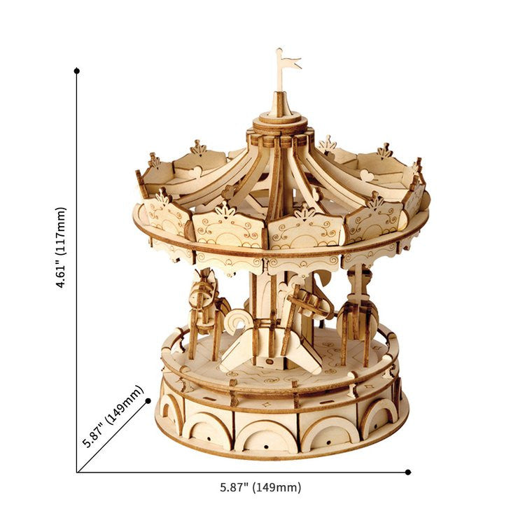 Robotime Rolife DIY Wood Crafts Merry Go Round 3D Model Kit Wooden Puzzle RT-TG404