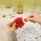 Robotime Rowood Red Carnation DIY 3D Wooden Puzzle Adjustable Stem Floral Art RT-TW052