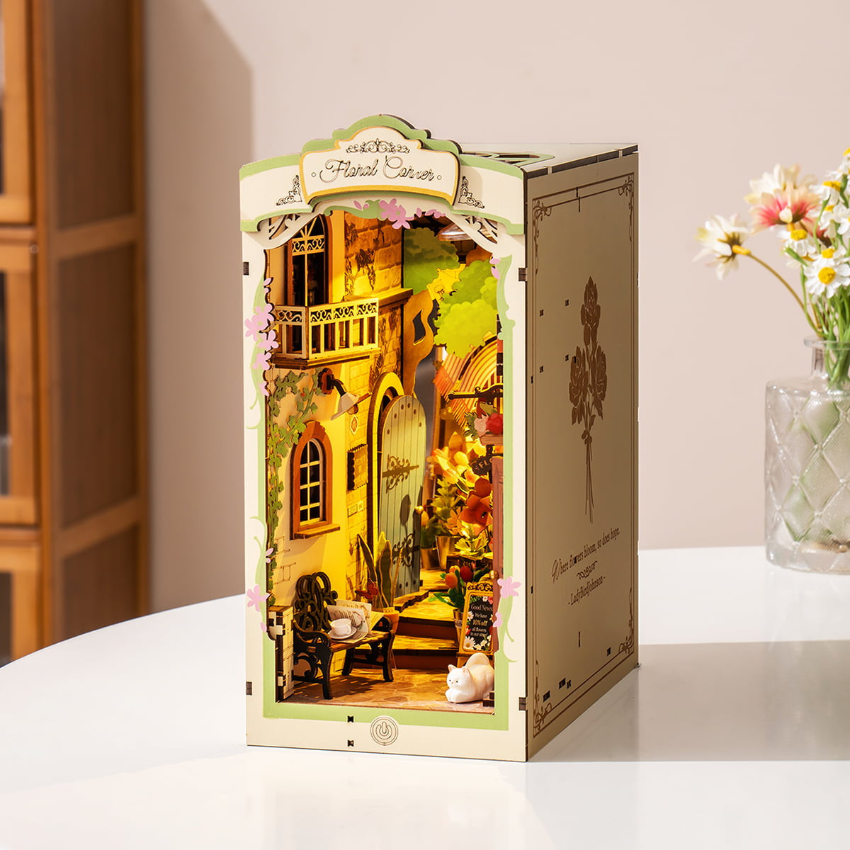 Robotime Rolife Floral Corner DIY Book Nook Shelf Insert Kit RT-TGB09