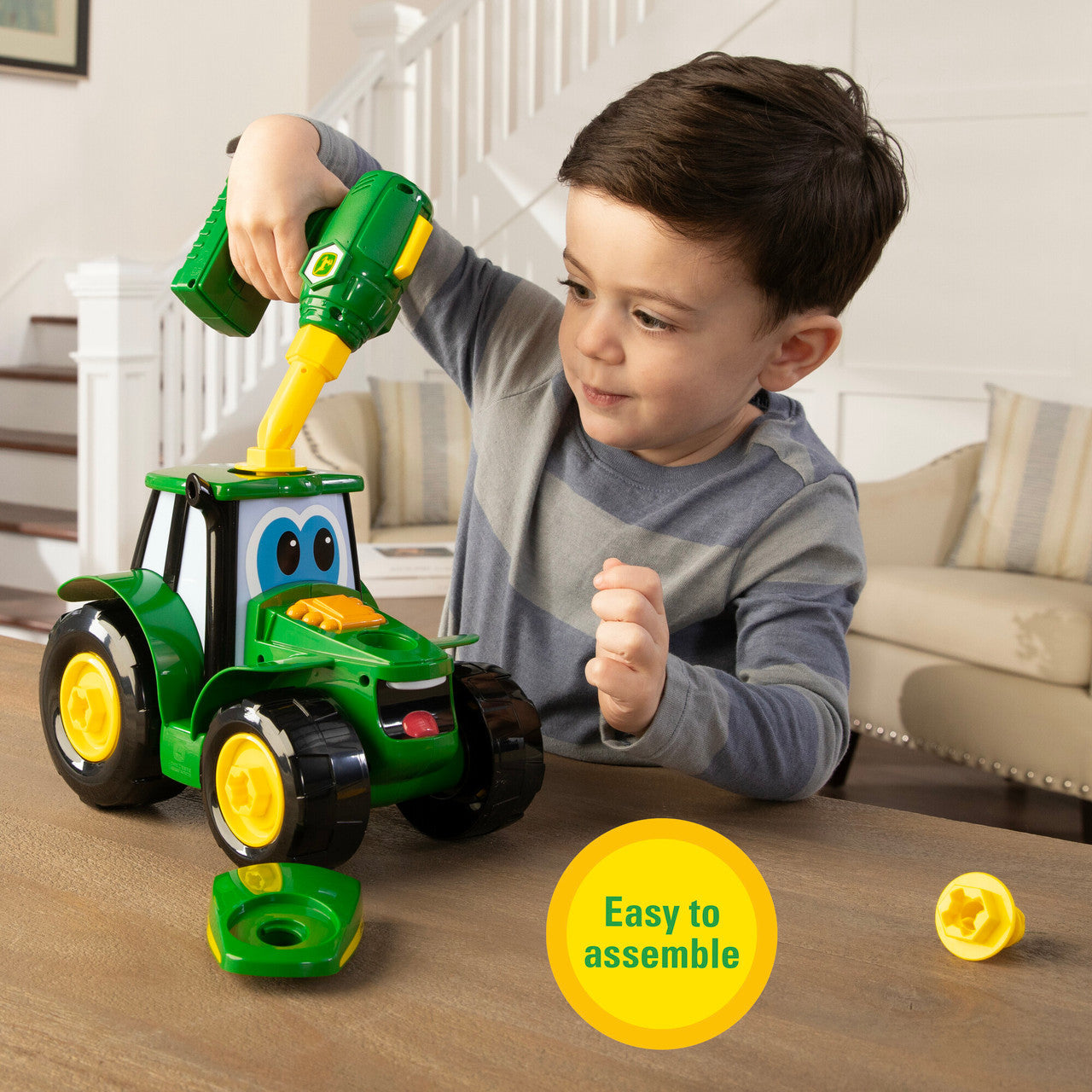 Tomy John Deere BUILD-A-BUDDY Tractor Toy and Toy Drill Toddler STEM Take Apart Toys with 16 Individual Pieces and Kids Tools Kids Building Toys Ages 3 Years and Up TM-46655B