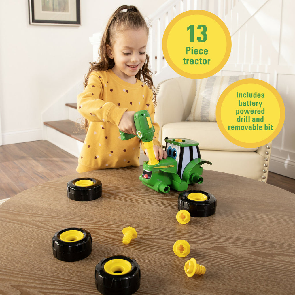 Tomy John Deere BUILD-A-BUDDY Tractor Toy and Toy Drill Toddler STEM Take Apart Toys with 16 Individual Pieces and Kids Tools Kids Building Toys Ages 3 Years and Up TM-46655B