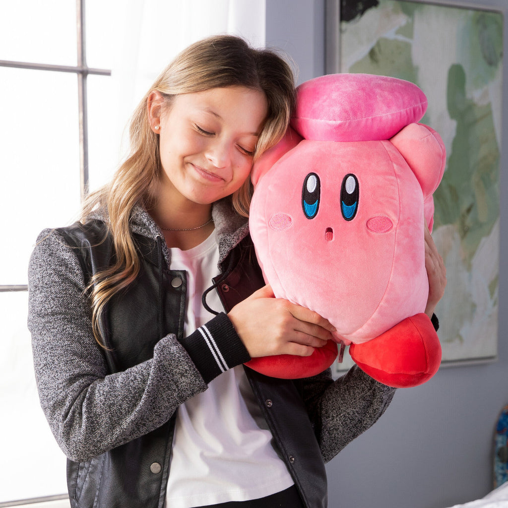 Tomy Club Mocchi Kirby with Heart Mega Plush Toy Ultra Soft Collectible Stuffed Figure for Kids and Fans 15 inch TM-T12787