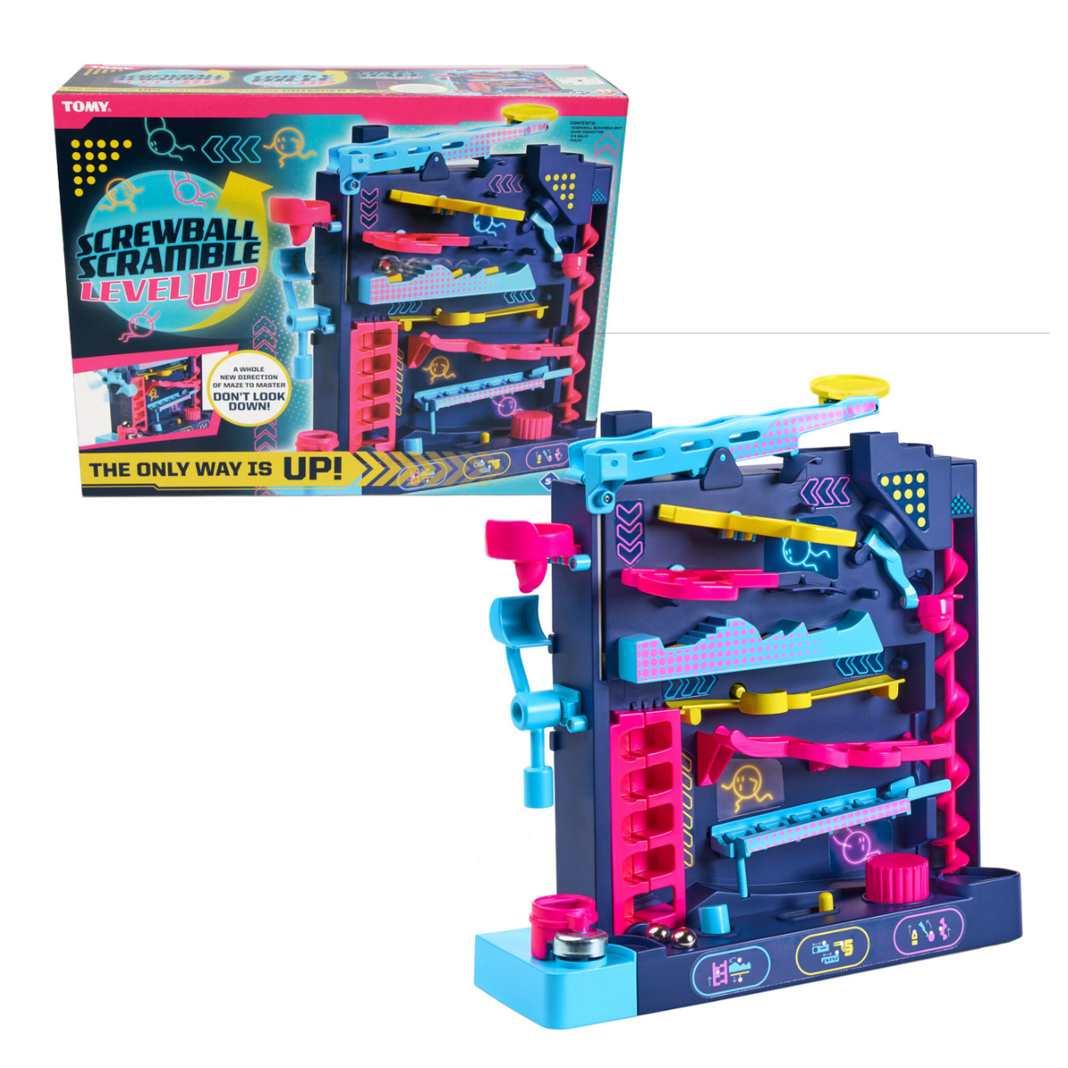 Tomy Screwball Scramble Level Up Kids Board Game Timed Marble Run Obstacle Course Kids Games Holiday Toys and Christmas Games Toddler Ages 5 Years and Up TM-T73535