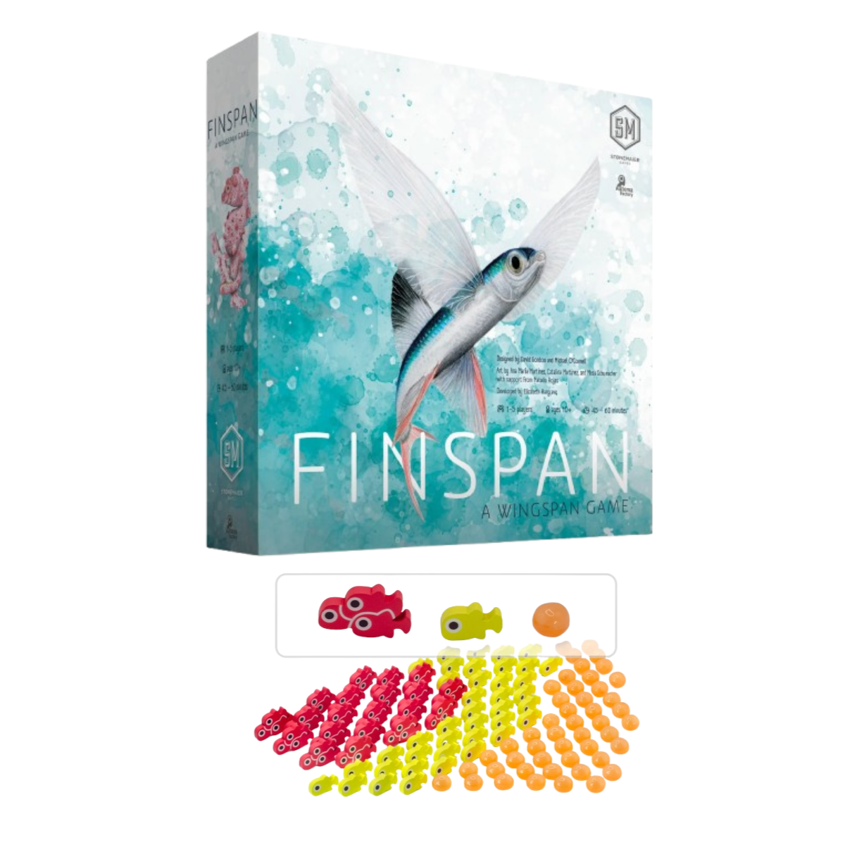 Stonemaier Finspan Board Game with Upgrade Pack Featuring Wooden Tokens and Squishy Eggs Enhanced Tabletop Bundle Finspann1