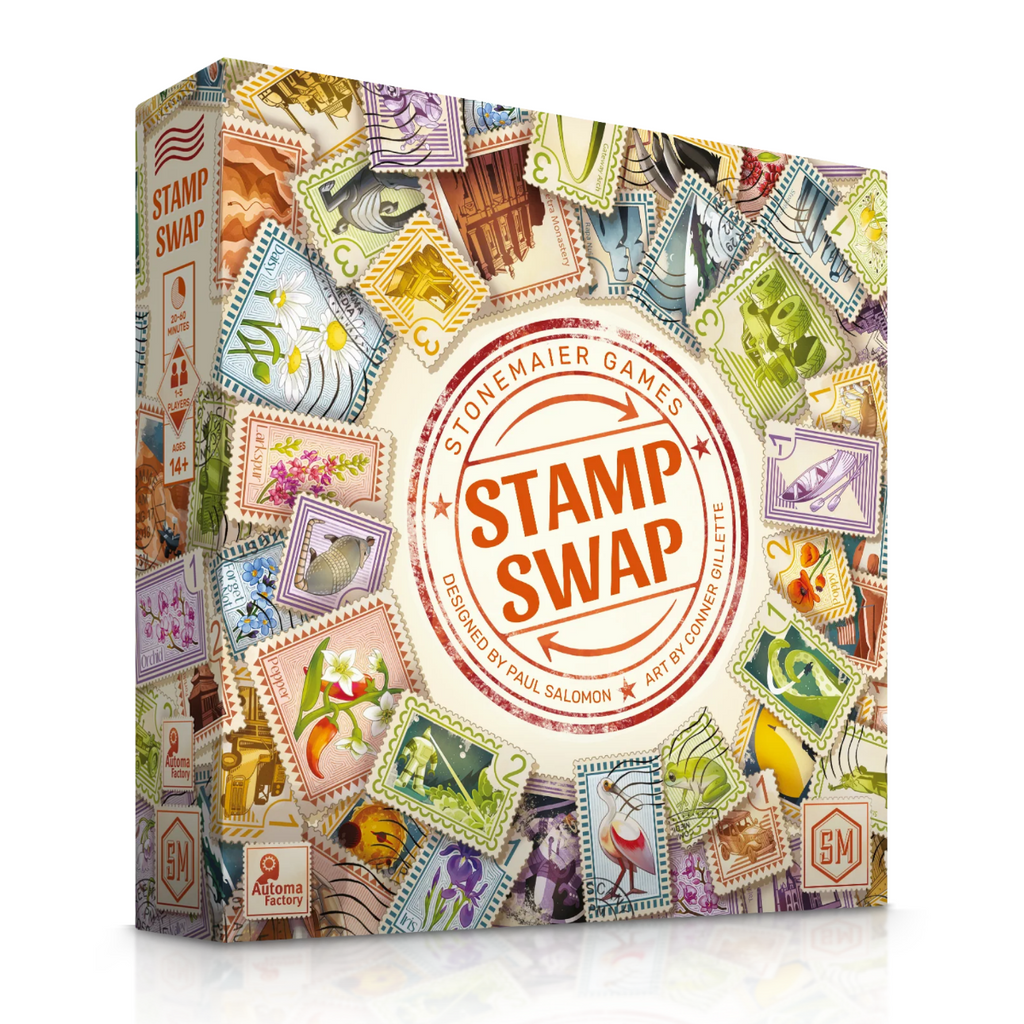 Stonemaier Stamp Swap Board Game Draft and Showcase a Beautiful Stamp Collection Base Game for Adults and Family for 1 to 5 Players Average Playtime 20 to 60 Minutes STM175