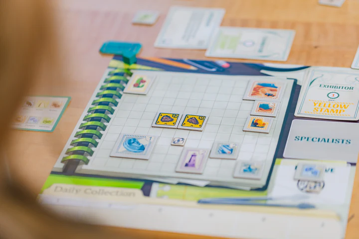 Stonemaier Stamp Swap Board Game Draft and Showcase a Beautiful Stamp Collection Base Game for Adults and Family for 1 to 5 Players Average Playtime 20 to 60 Minutes STM175
