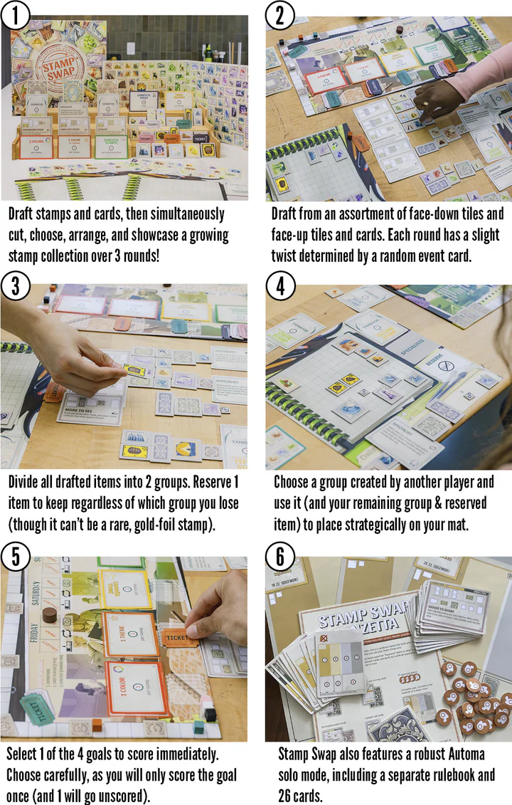 Stonemaier Stamp Swap Board Game Draft and Showcase a Beautiful Stamp Collection Base Game for Adults and Family for 1 to 5 Players Average Playtime 20 to 60 Minutes STM175
