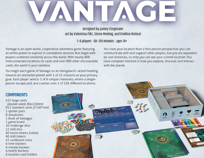 Stonemaier Vantage Board Game Open World Cooperative Roguelike Adventure for Adults and Family for 1 to 6 Players Average Playtime 120 to 180 Minutes STM950