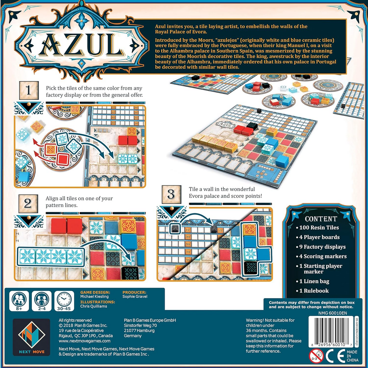 Next Move Games Azul Board Game Strategy Board Mosaic Tile Placement Family Board Game for Adults and Kids Ages 8 Up 2 to 4 Players NM6010