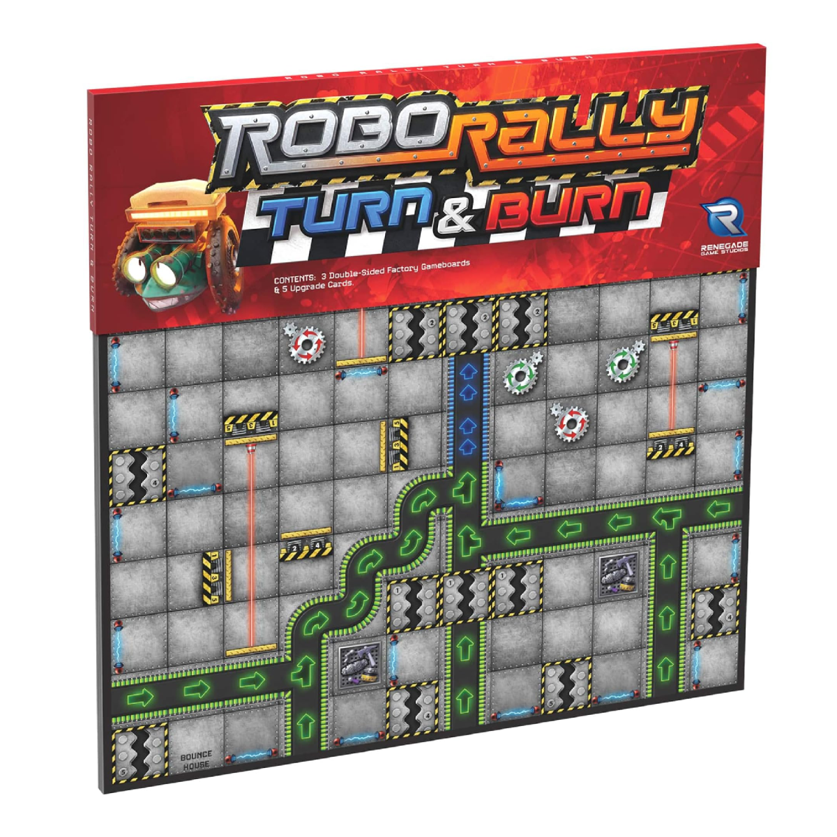 Renegade Game Studios Robo Rally Turn and Burn Expansion Racing Board Game New Elements Radiation Cards Ages 12 Plus 2 to 6 Players Playtime 45 to 90 Minutes RGS02750