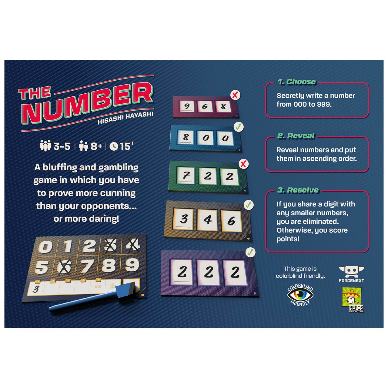 Repos Production The Number Party Game Fun Risk Taking Strategy Board Game for Family Game Night Great Family Game for Kids and Adults Ages 8 Plus 3 to 5 Players Average Playtime 15 Min TN EN01