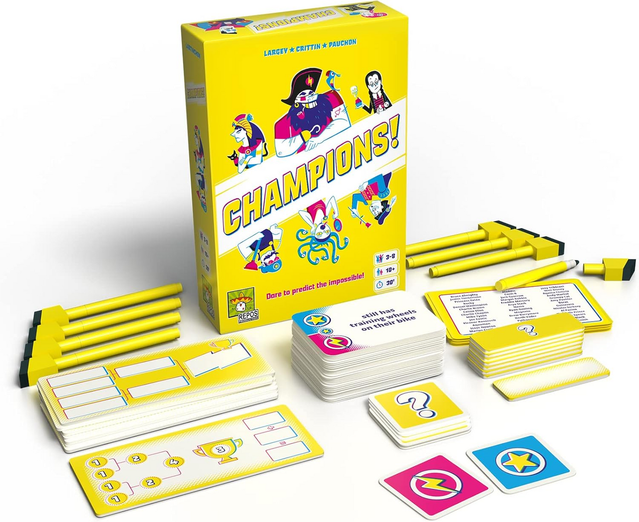 Repos Production Champions Party Game Zany Dueling Game Great for Game Night Fun Family Game for Kids and Adults Ages 10 Plus 3 to 8 Players Average Playtime 30 Minutes REPCHA01