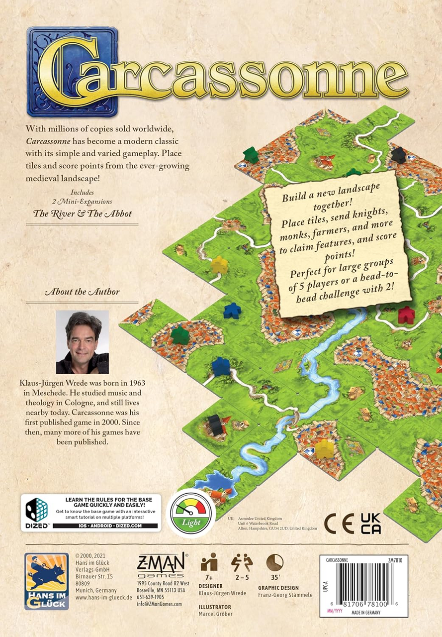Z-Man Games Carcassonne Board Game Standard Edition Classic Tile-Laying Strategy Game Family Fun ZMG-ZM7810