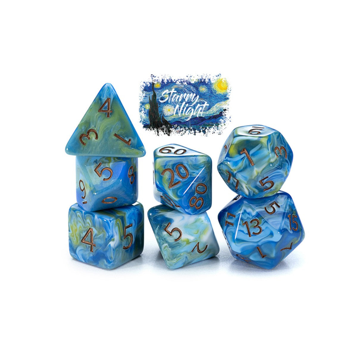 Gate Keeper Games and Dice Van Gogh Dice The Starry Night 7 die Sets Role Playing Games GKGVG3347