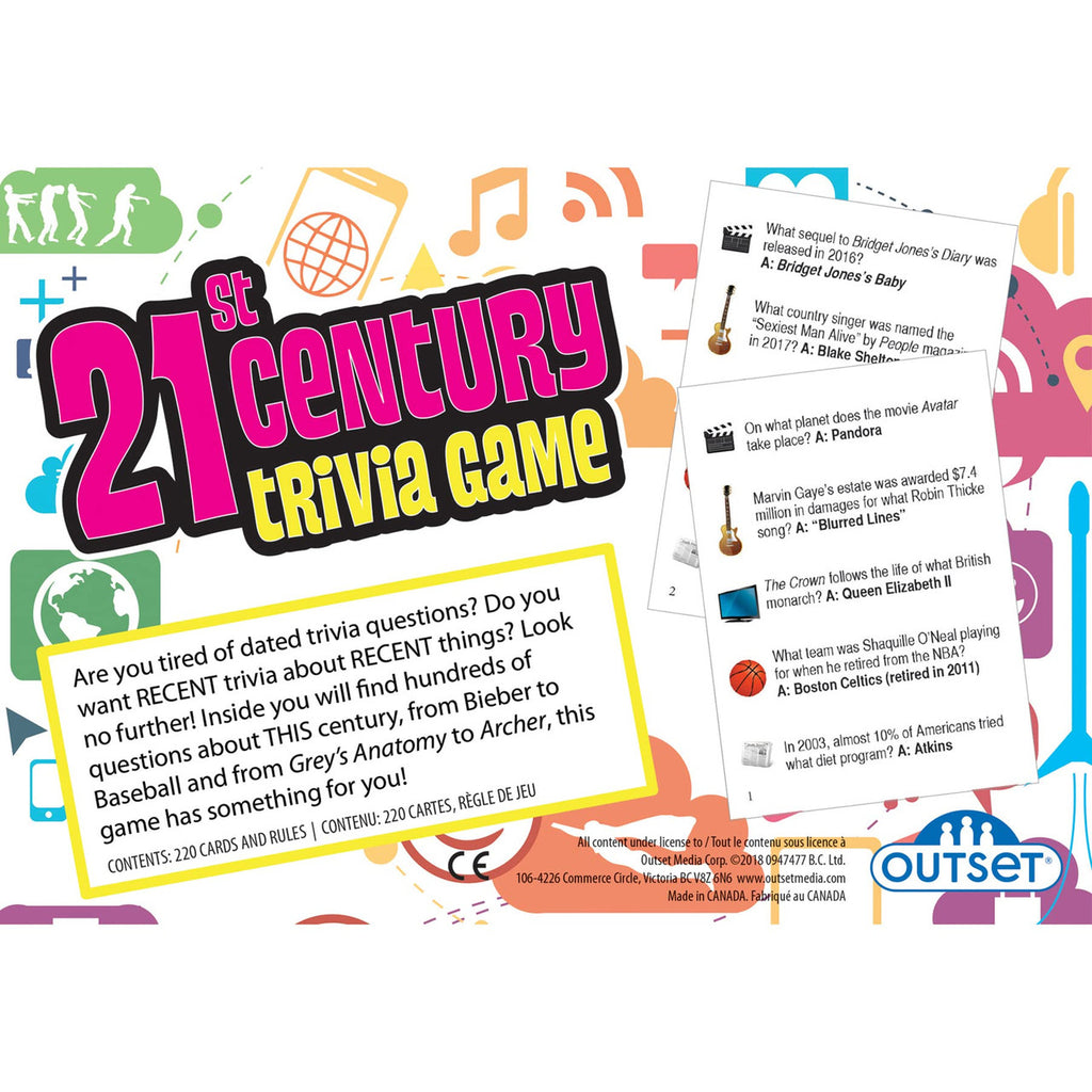 Outset Media 21st Century Trivia Game Party Game Family Game Travel Game Fun and Easy to Play 1200 Trivia Questions For 2 or More Players Ages 12+ OMG-13349