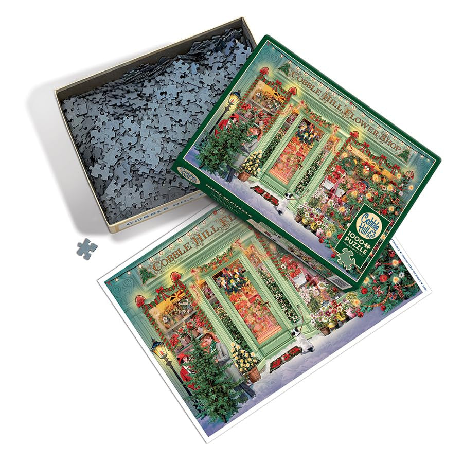 Outset Media Cobble Hill 1000 Piece Puzzle Christmas Flower Shop Sample Poster Included OMG-40011