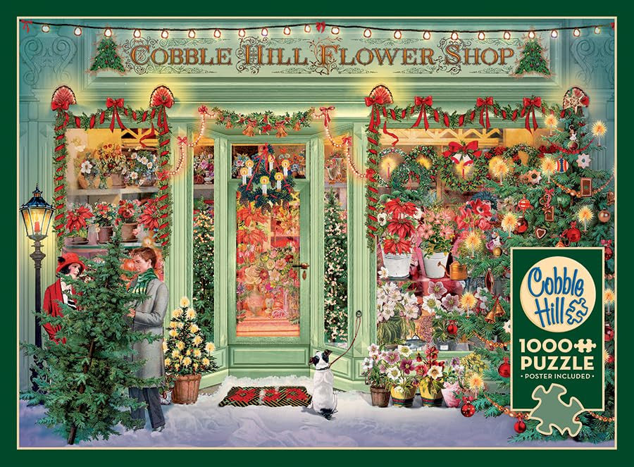 Outset Media Cobble Hill 1000 Piece Puzzle Christmas Flower Shop Sample Poster Included OMG-40011