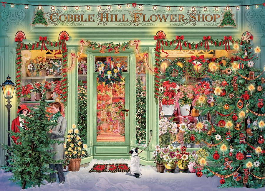 Outset Media Cobble Hill 1000 Piece Puzzle Christmas Flower Shop Sample Poster Included OMG-40011