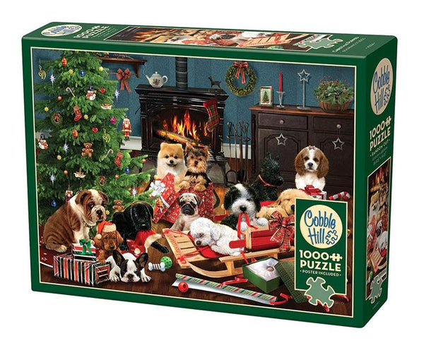 Outset Media Cobble Hill 1000 Piece Puzzle Christmas Puppies Sample Poster Included OMG-40214