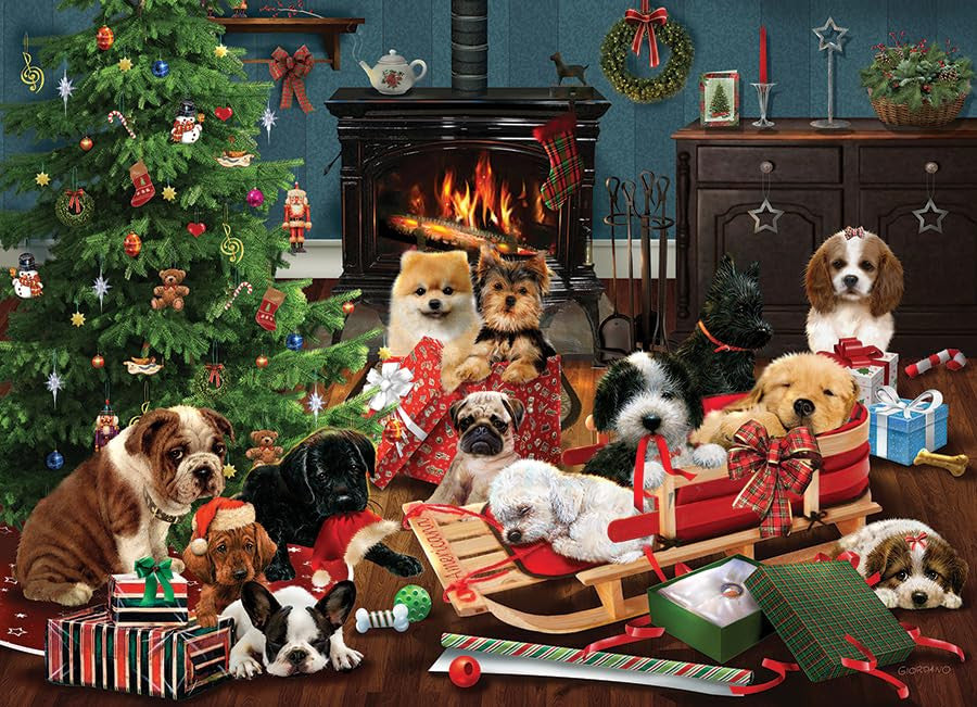 Outset Media Cobble Hill 1000 Piece Puzzle Christmas Puppies Sample Poster Included OMG-40214