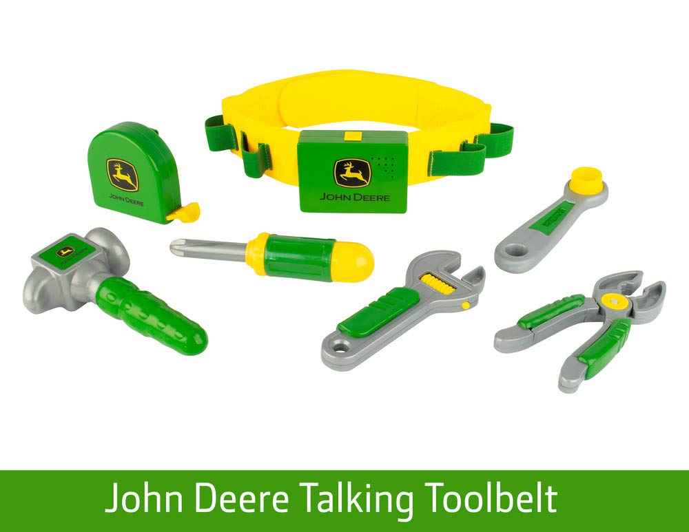 Tomy John Deere Deluxe Talking Toolbelt 7-Piece Kids Tool Set Interactive Construction Toys Interactive Toddler Tools Playset Green 7 Count Preschool Toys Ages 2 Years And Up TM-35070V4