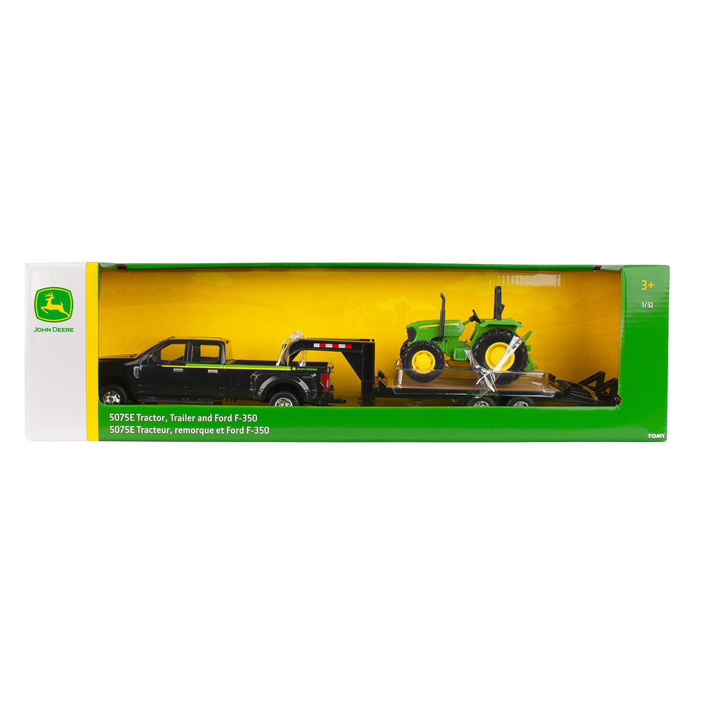 Tomy Ertl Ford F350 Pickup And Tractor Toy Set 1:32 Scale Includes John Deere Tractor Toy, Ford F350 Pickup Truck Toy And Gooseneck Ages 3 Years And Up TM-46630CM