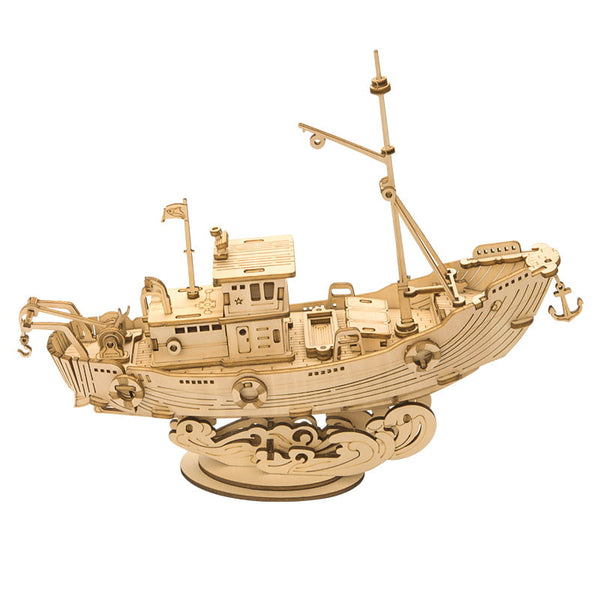 Robotime Rolife DIY Wood Crafts Fishing Ship 3D Model Kit Wooden Puzzle RT-TG308