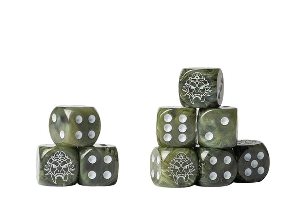 Para Bellum Games Conquest Wâ€™adrhÅ­n Logo on Green Marbled Dice with White Pips- 24 per pack PBW6573