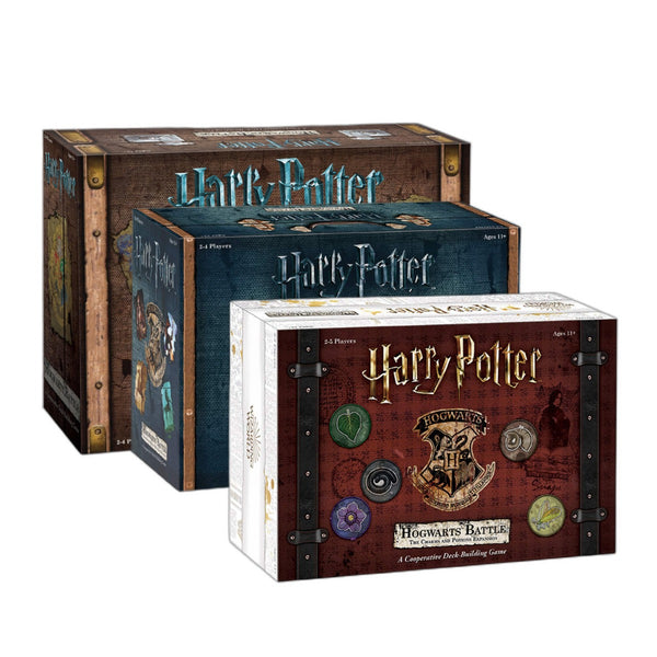 The OP Usaopoly Harry Potter Hogwarts Battle Board Game Bundle with Monster & Charms Expansions USA-DB010-400K3