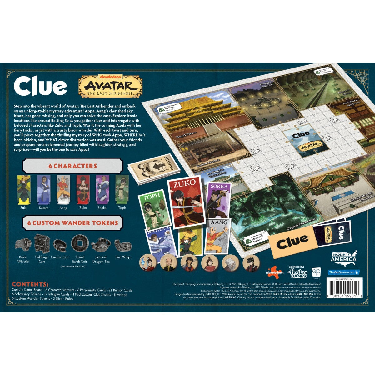 The OP USAopoly Clue Avatar The Last Airbender Edition Board Game Officially Licensed Game USA-CL096-653