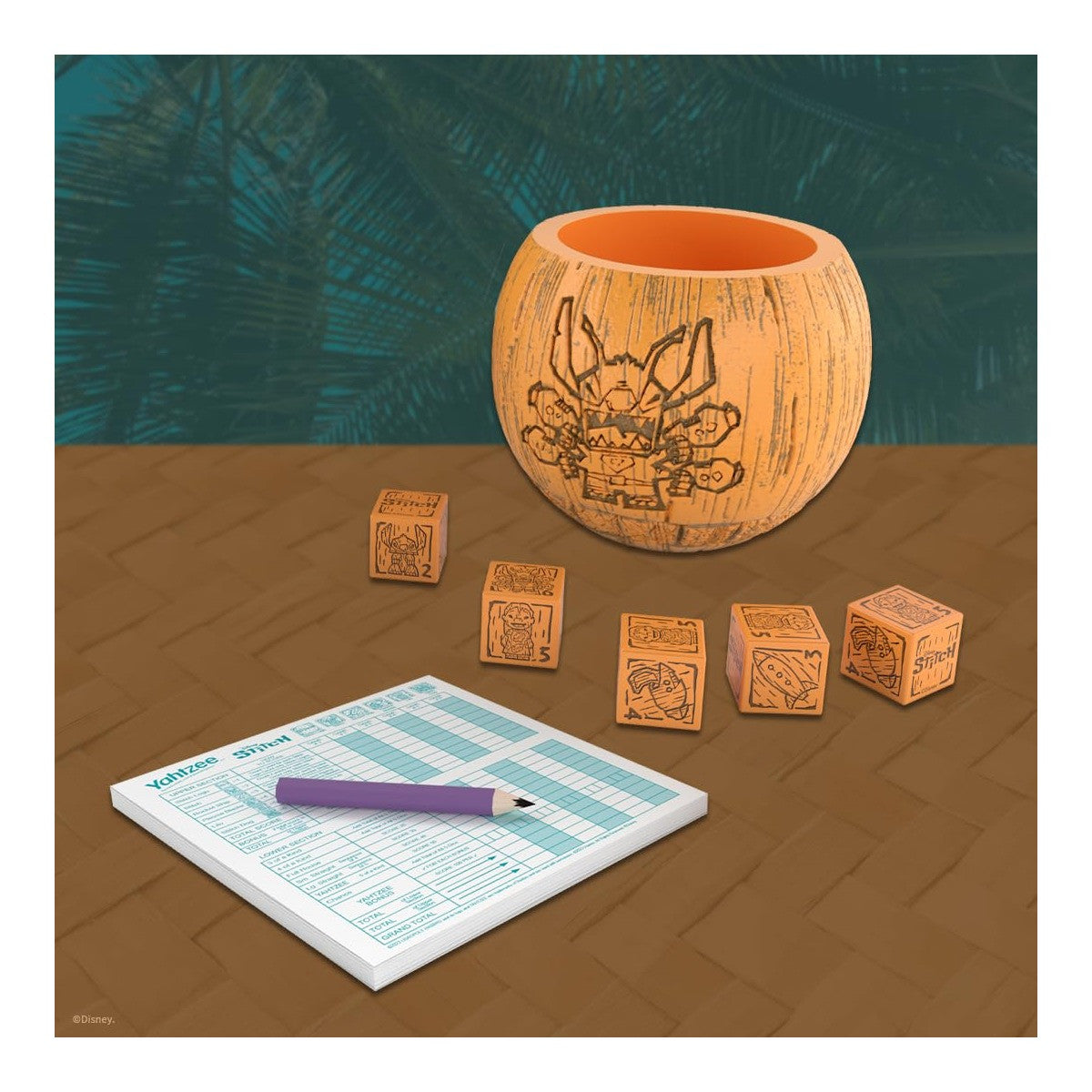 The OP Usaopoly Yahtzee Disney Stitch Tiki Style Dice Game Official Licensed Family Fun USA-YZ004-679