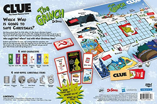 The OP USAopoly Dr. Seuss The Grinch Clue Strategy Board Game CL154-779