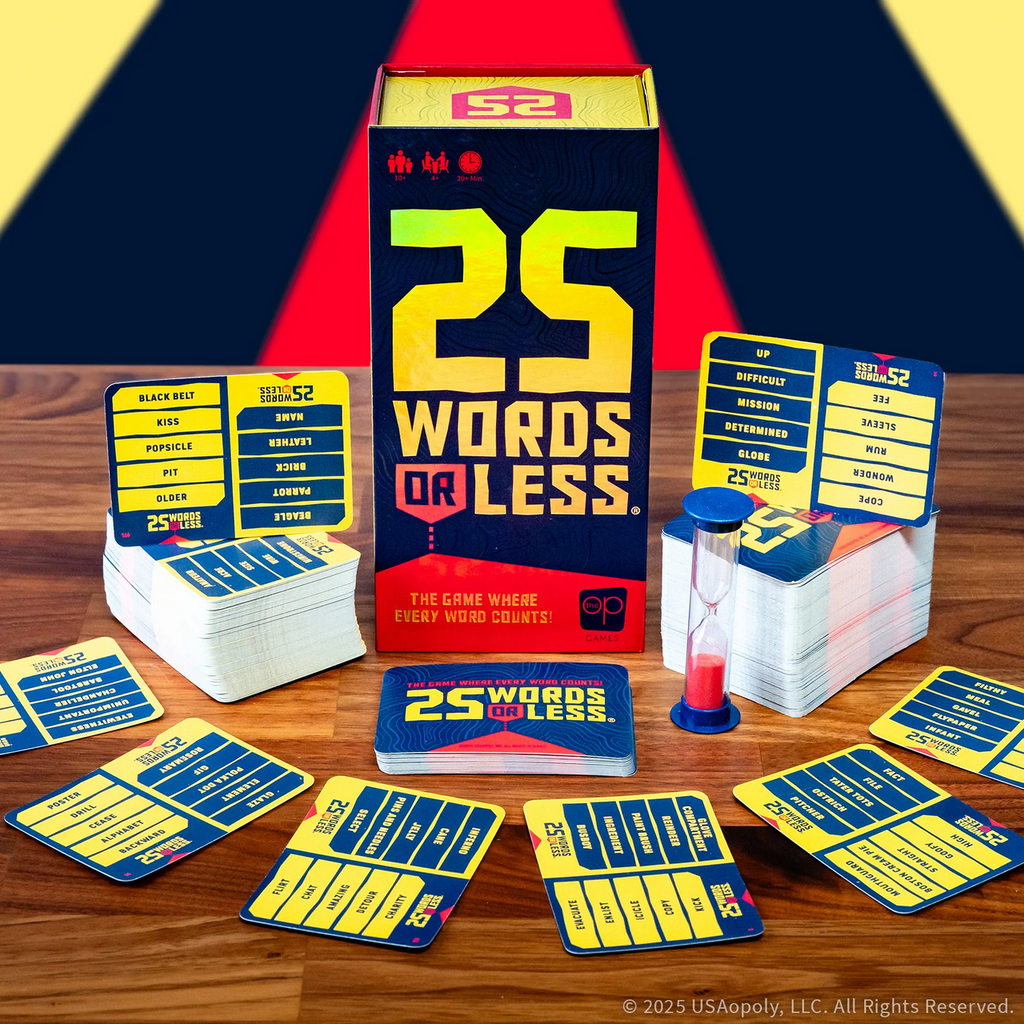 The OP USAopoly 25 Words Or Less 2025 Strategy Board Game PA142-738