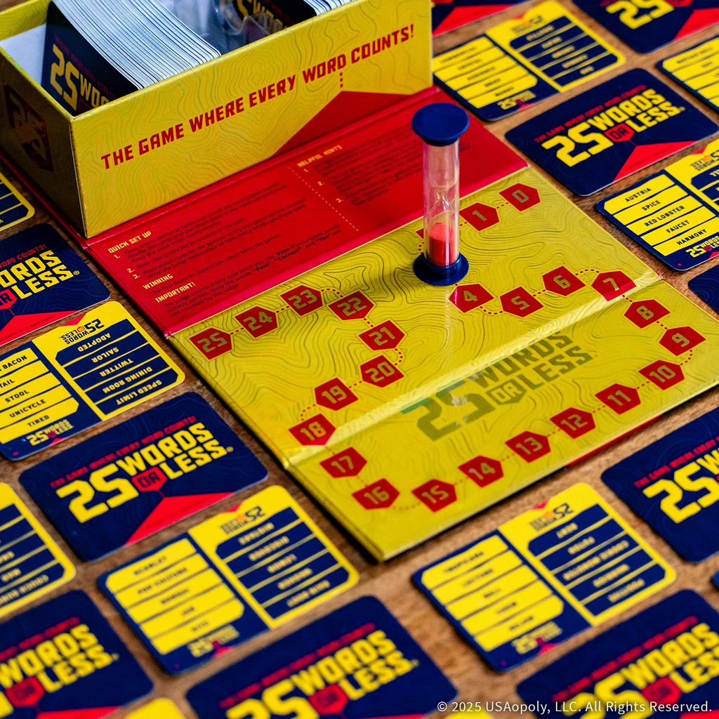 The OP USAopoly 25 Words Or Less 2025 Strategy Board Game PA142-738