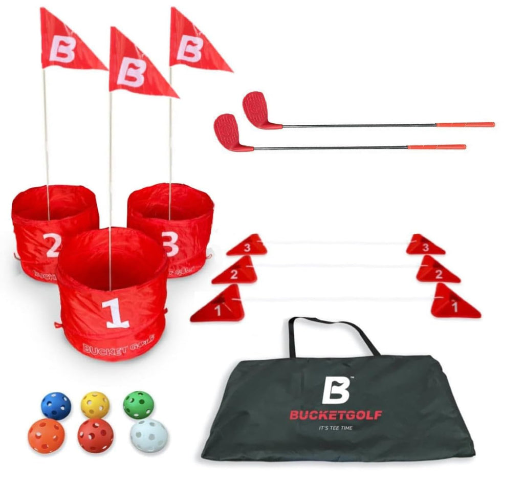 Bucketgolf Original Game 3-Hole Travel Set – #1 Backyard Golf Game for Adults. Ideal for Yard, Beach, Park, Camping, and Outdoor Fun. (2 Right-Hand Clubs)