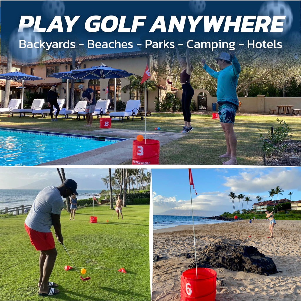 Bucketgolf Game 6 Hole Bundle with Clubs - The Best Backyard Golf Game for All Ages and Levels Adults, Kids, Families, Schools, Yards, Parks, Beaches, Vacation. (2 Clubs (2 RH))