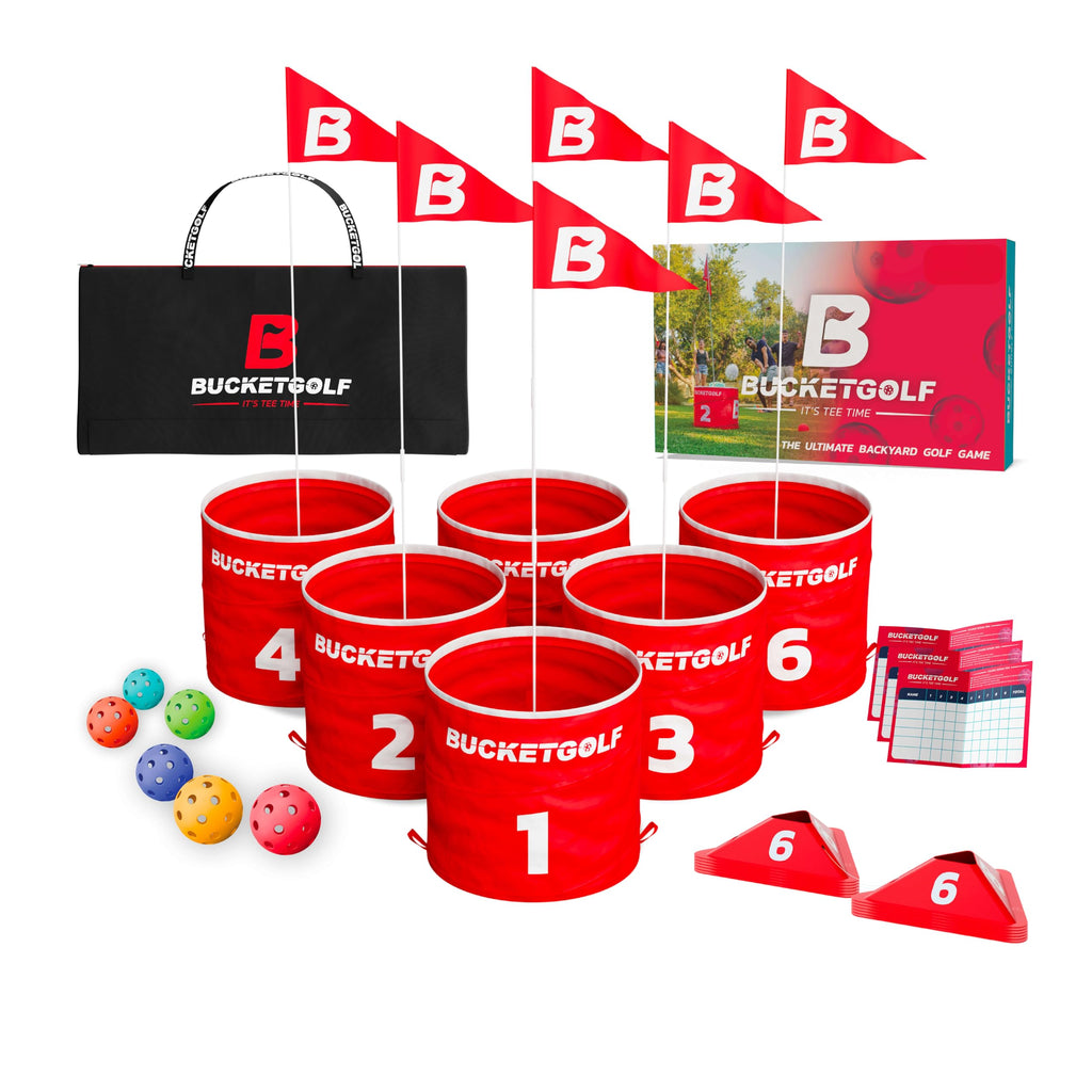 Bucketgolf Game The Original Ultimate Backyard Lawn Golf Game for Family, Adults and Kids - Portable 6 Hole Golf Course Play Outdoor, Lawn, Park, Beach, Yard.