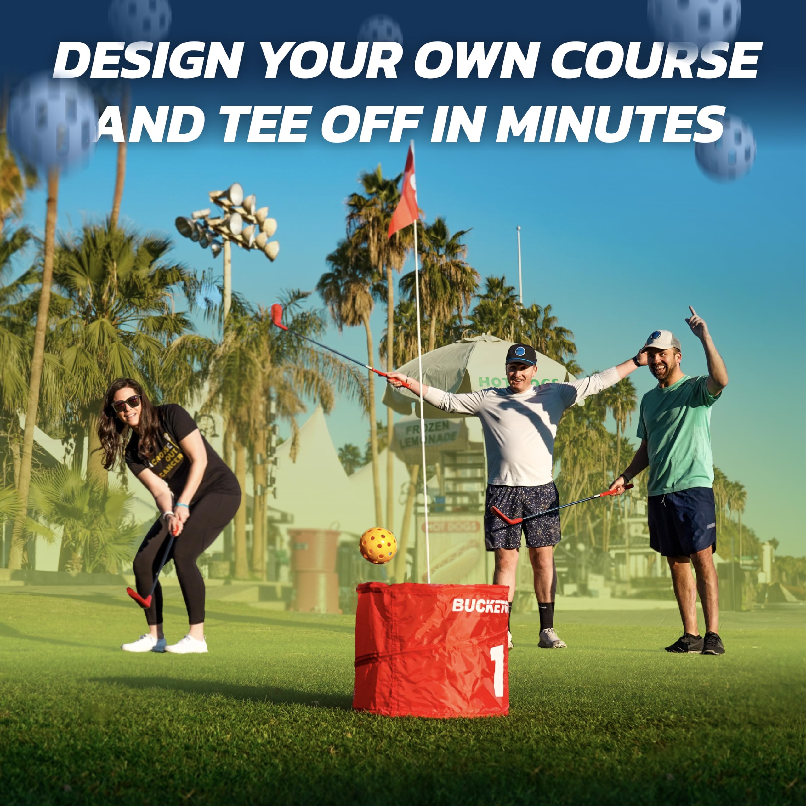 Bucketgolf Game The Original Ultimate Backyard Lawn Golf Game for Family, Adults and Kids - Portable 6 Hole Golf Course Play Outdoor, Lawn, Park, Beach, Yard.