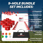 Bucketgolf 9 Hole Bundle - Outdoor Golf Game for All Ages. Adults, Kids, Family. Play Anywhere. Yards, Beach, Park, Backyard. Includes 2 Right-Handed Clubs
